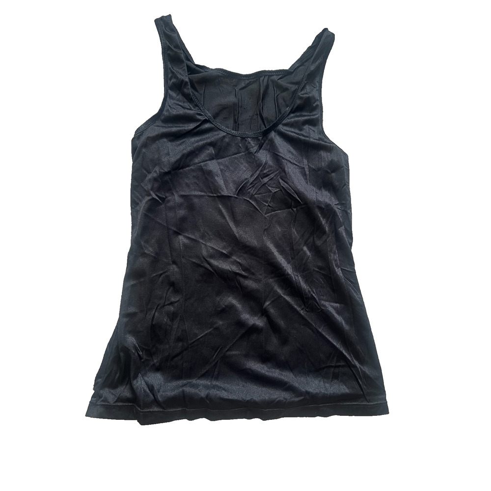 Womens Black Satin Racerback Tank Top Small Y2K Sporty Streetwear Stretch